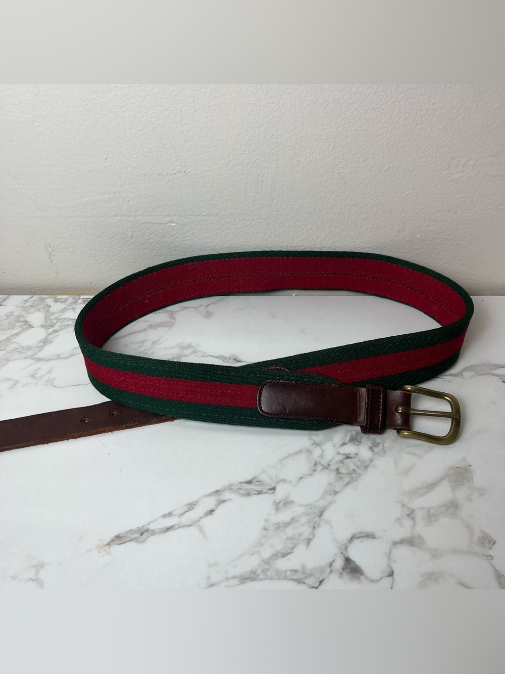 VTG 80s COACH 3702 Green Red Surcingle Belt 36 Anchor Buckle Ivy Preppy